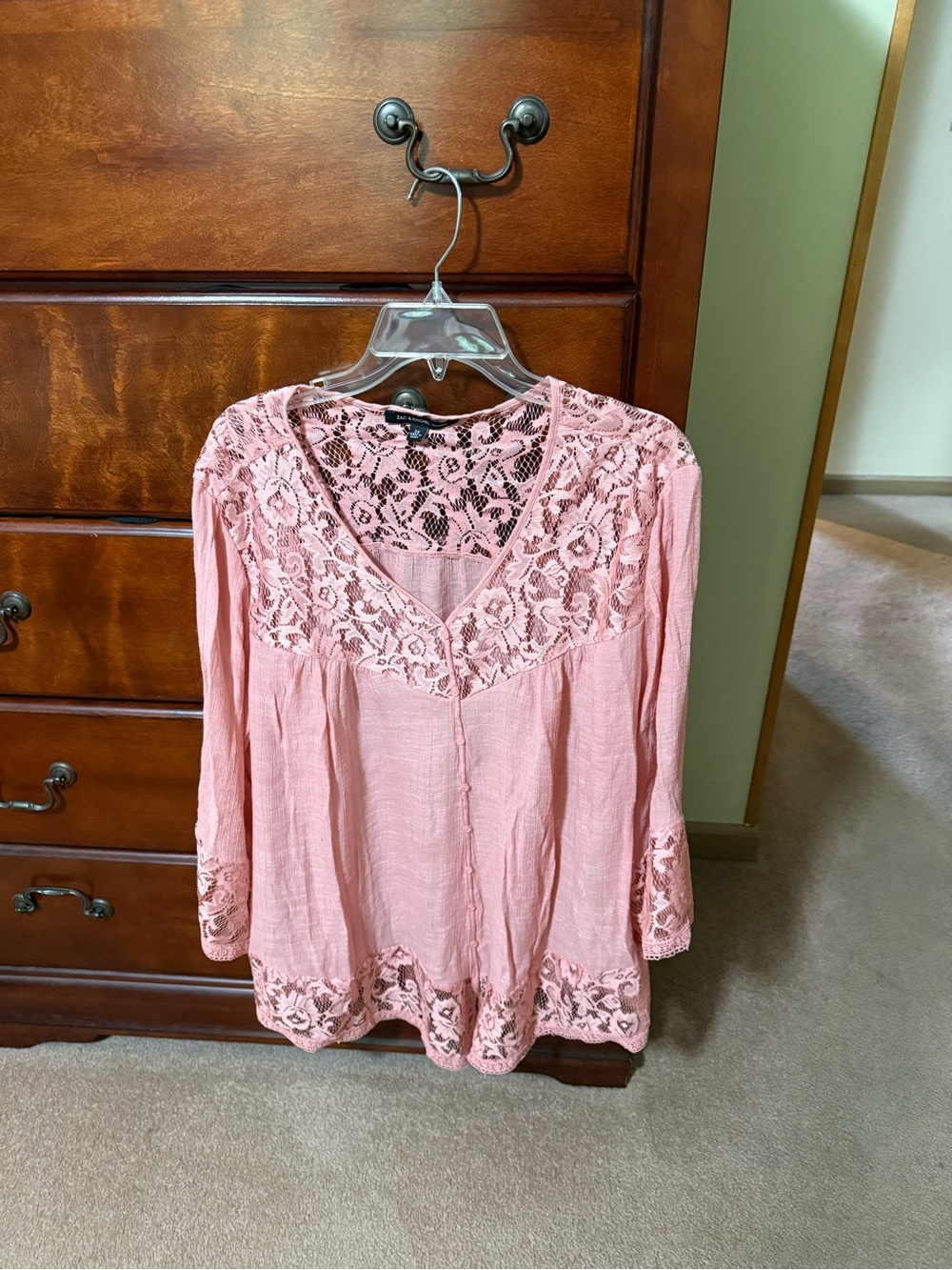 Zac & Rachel Dusty Pink Lace Yoke Peasant Tunic